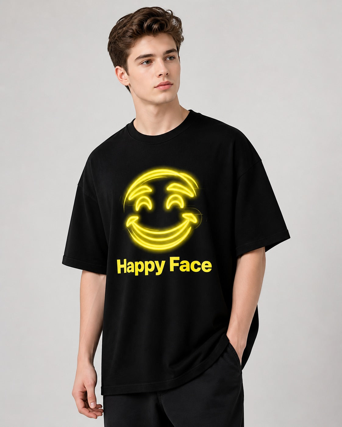 Happy Smile Oversized 220 GSM 100% Cotton T-Shirt for Men