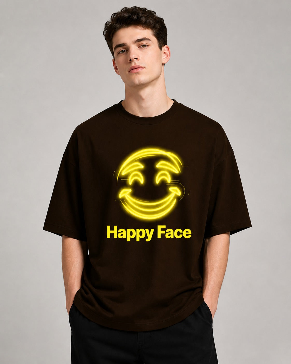 Happy Smile Oversized 220 GSM 100% Cotton T-Shirt for Men