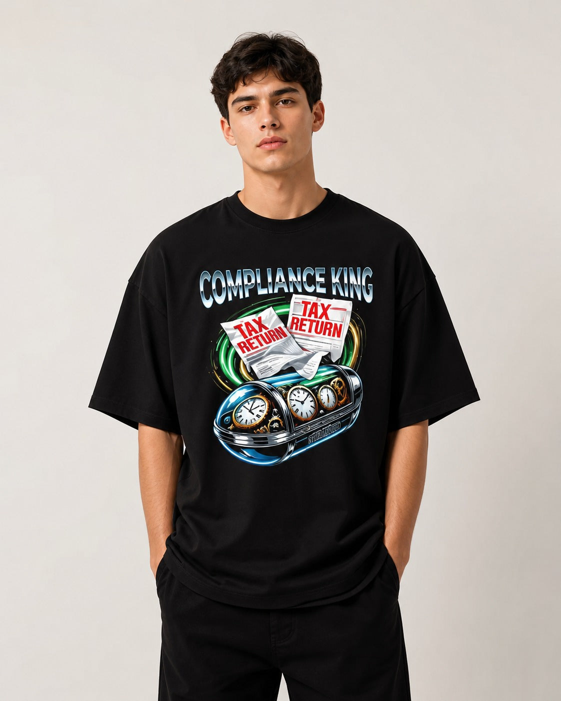 Compliance King Printed Oversized 220 GSM 100% Cotton T-Shirt for Men