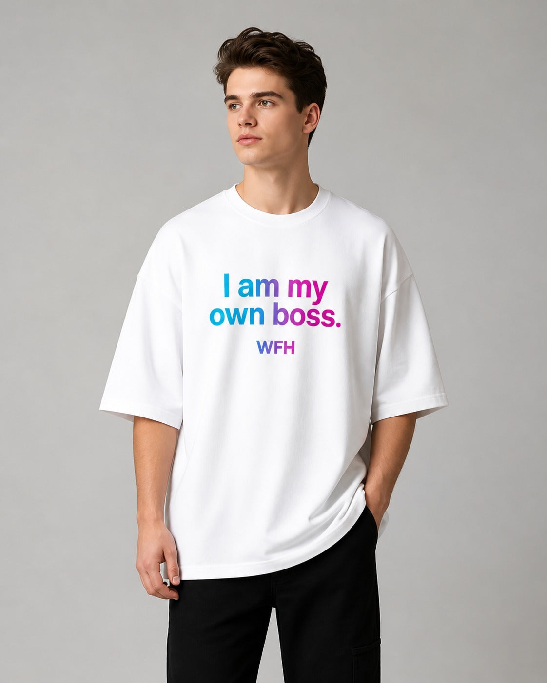 I Am My Own Boss Printed Oversized 220 GSM 100% Cotton T-Shirt for Men