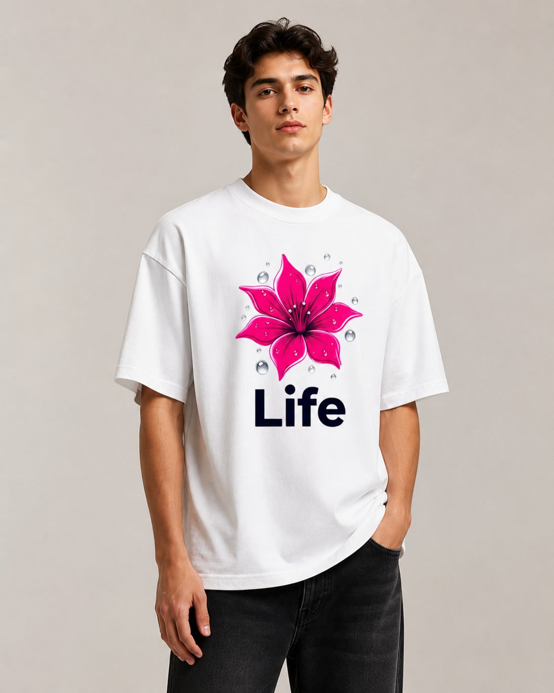 Life Printed Oversized 220 GSM 100% Cotton T-Shirt for Men