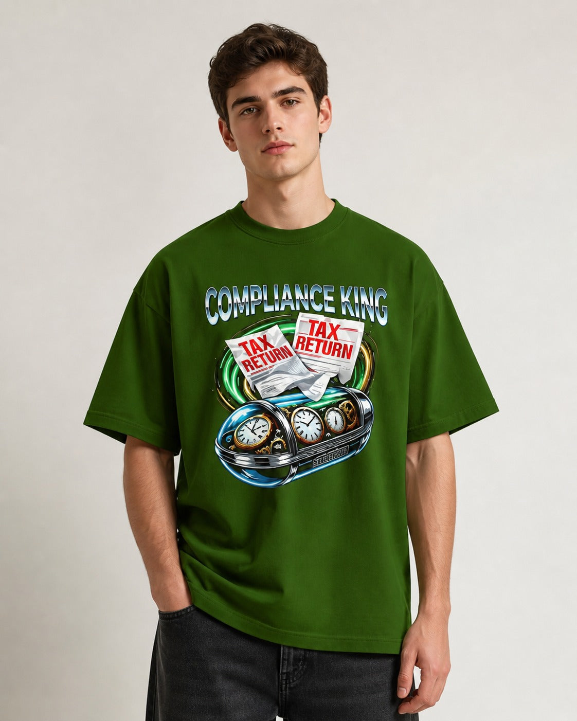 Compliance King Printed Oversized 220 GSM 100% Cotton T-Shirt for Men