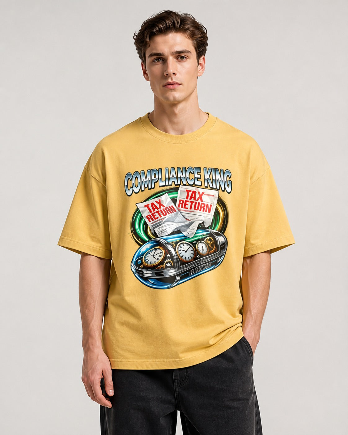 Compliance King Printed Oversized 220 GSM 100% Cotton T-Shirt for Men