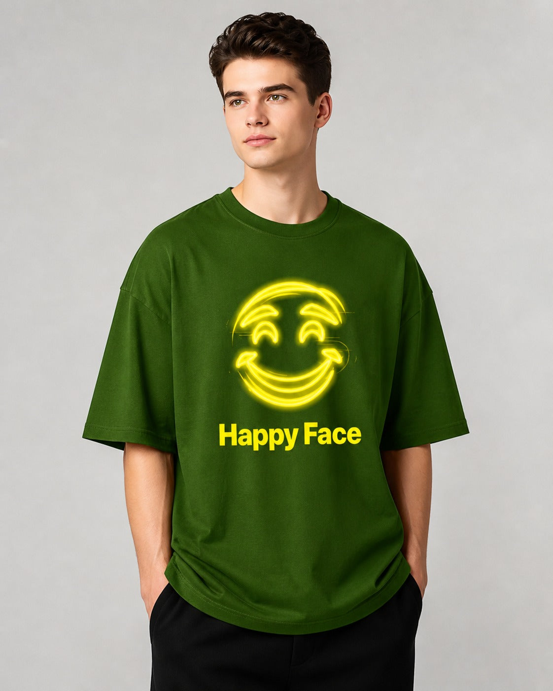 Happy Smile Oversized 220 GSM 100% Cotton T-Shirt for Men