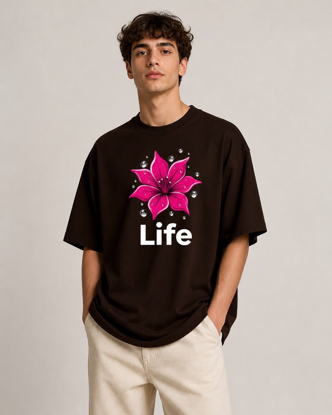 Life Printed Oversized 220 GSM 100% Cotton T-Shirt for Men