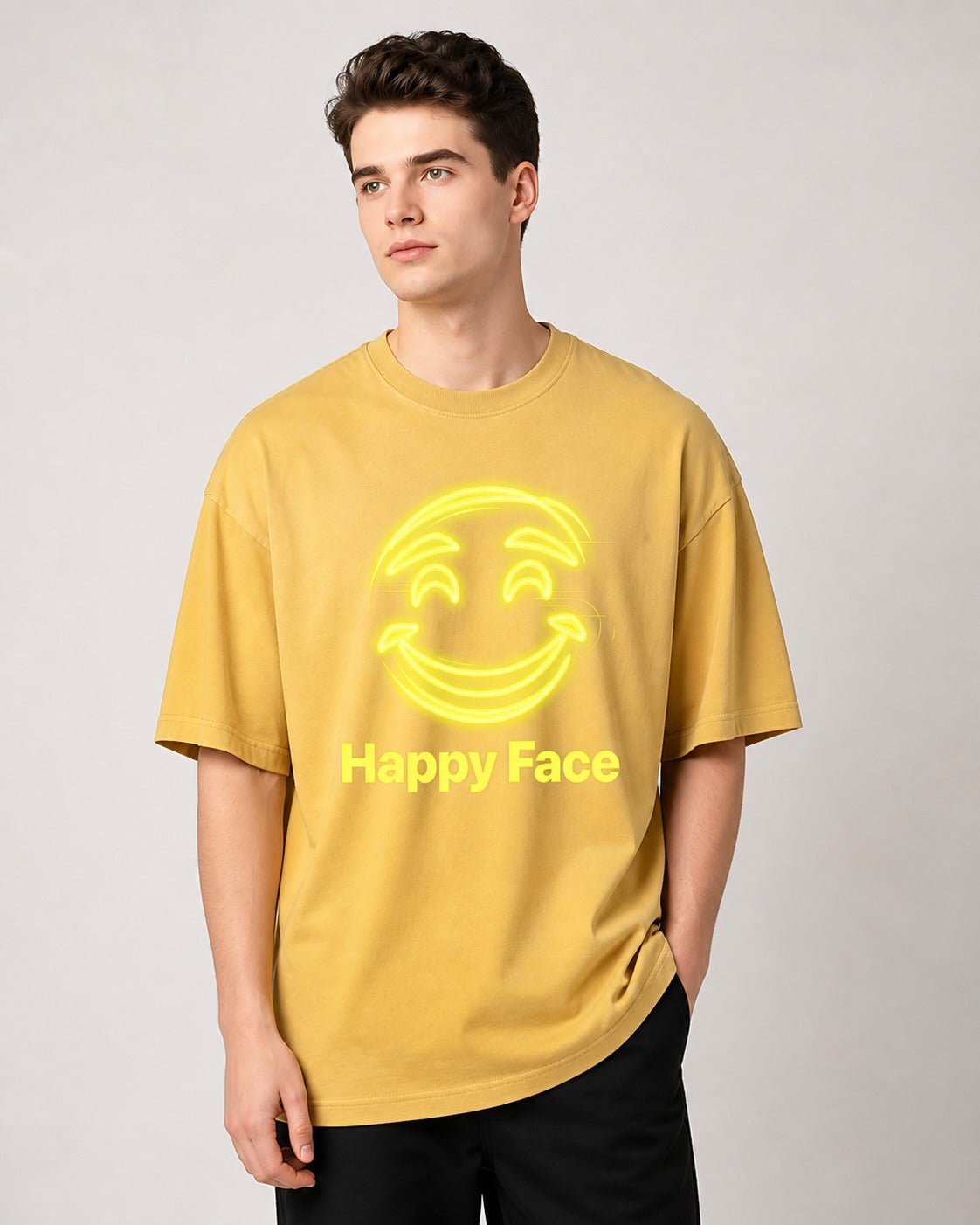 Happy Smile Oversized 220 GSM 100% Cotton T-Shirt for Men