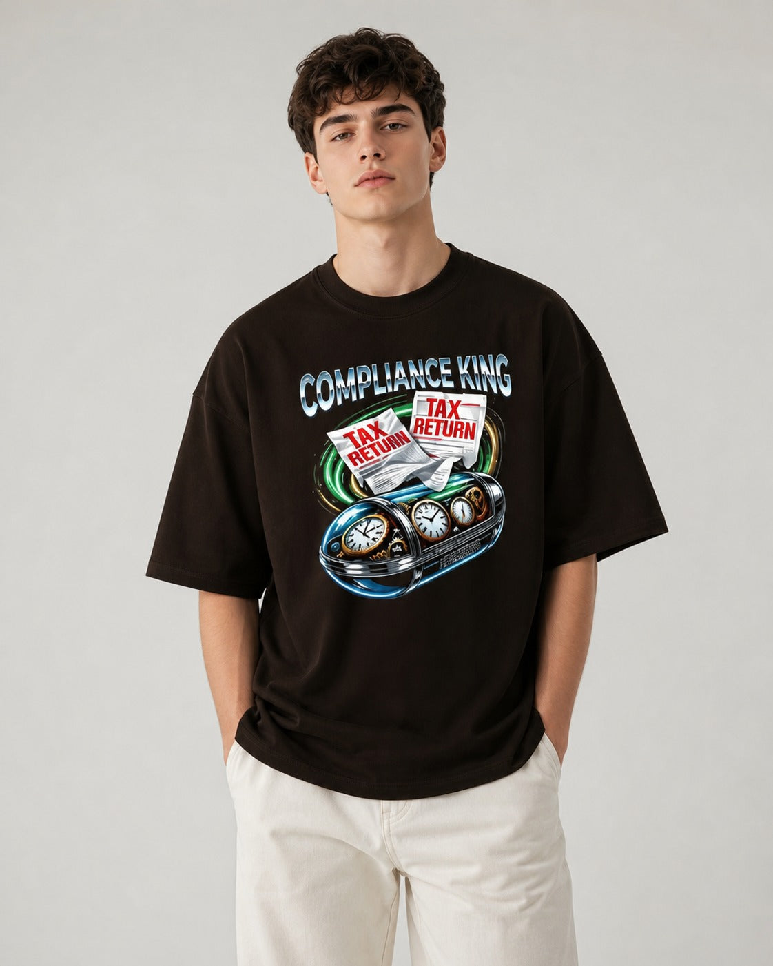 Compliance King Printed Oversized 220 GSM 100% Cotton T-Shirt for Men