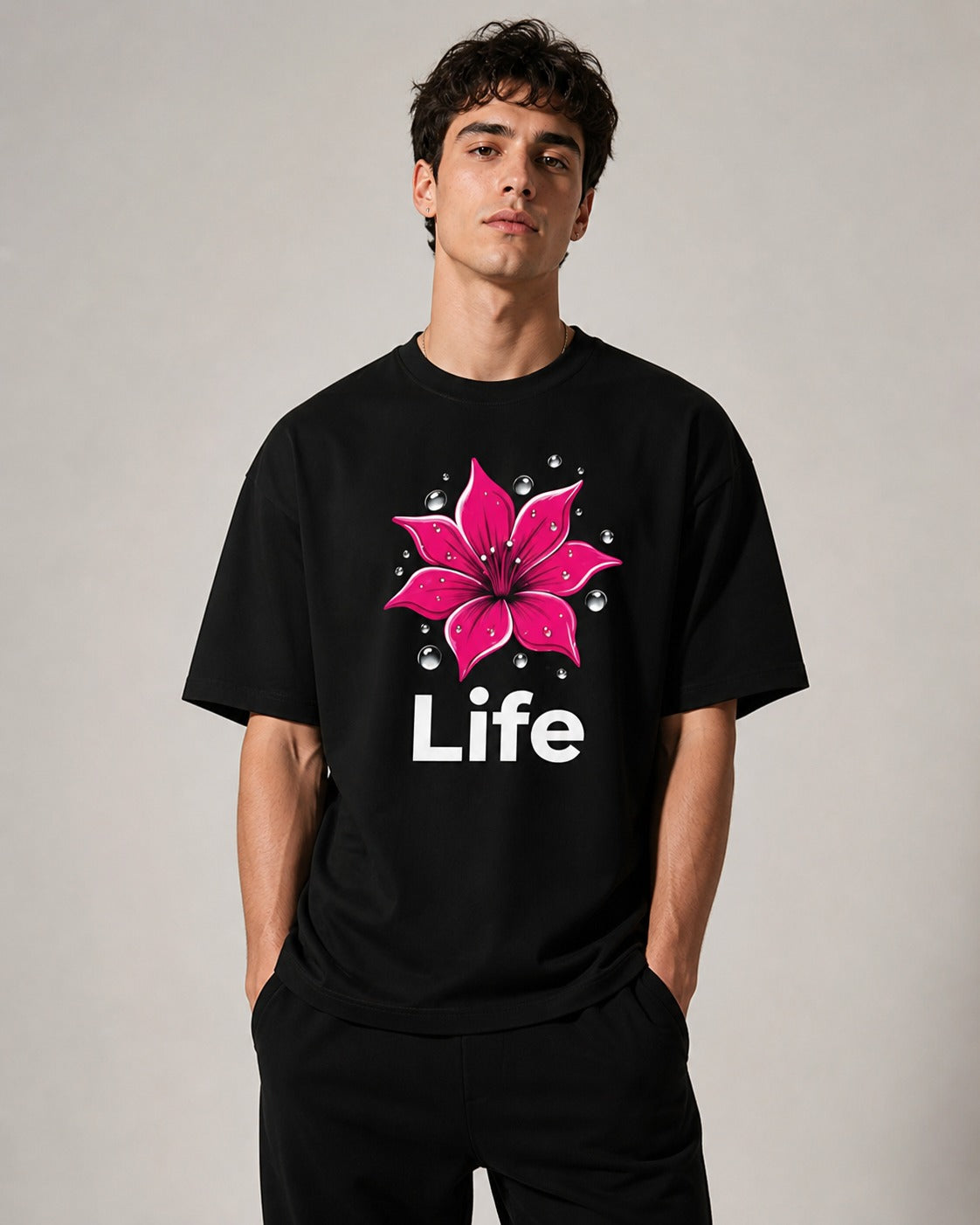 Life Printed Oversized 220 GSM 100% Cotton T-Shirt for Men