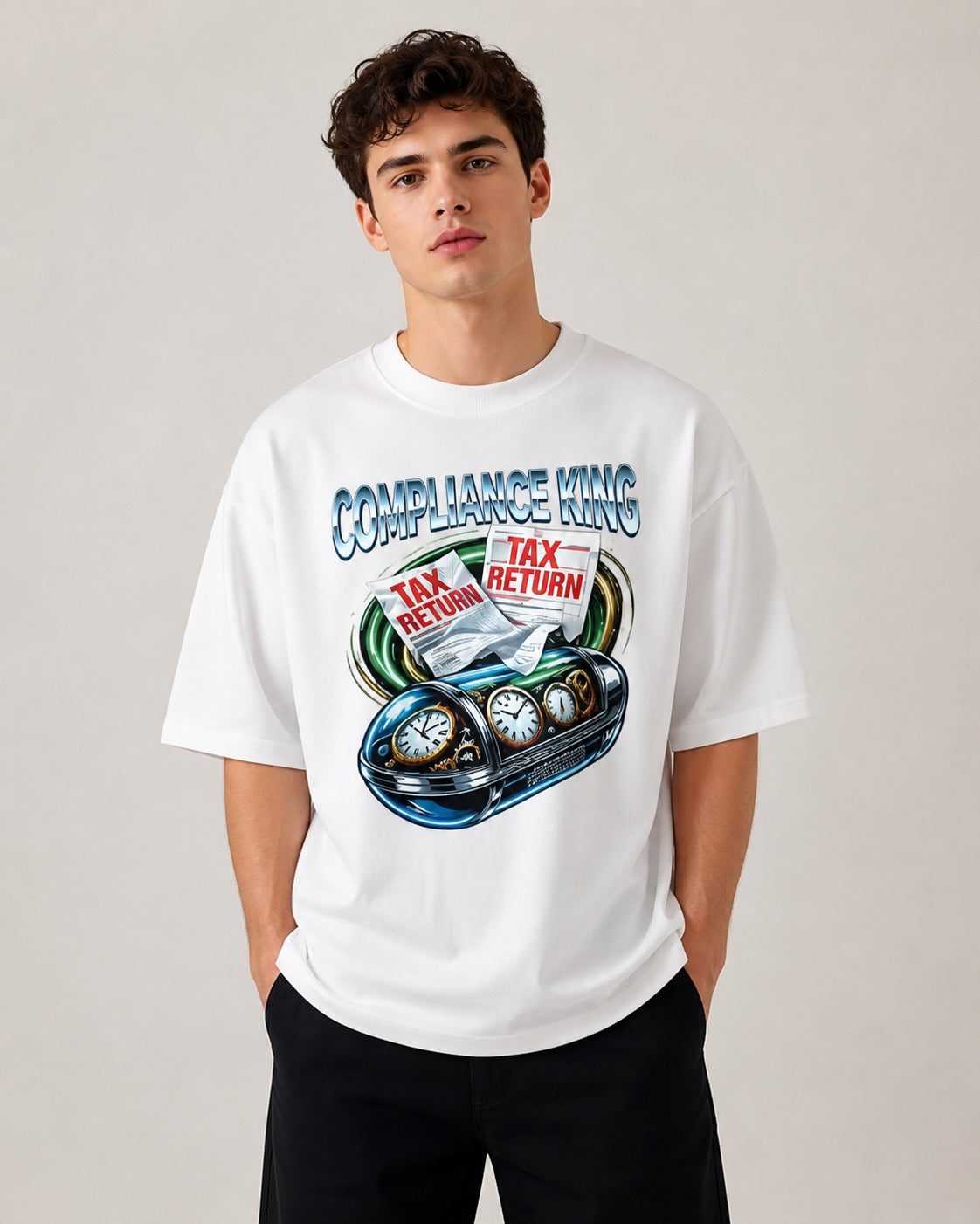 Compliance King Printed Oversized 220 GSM 100% Cotton T-Shirt for Men