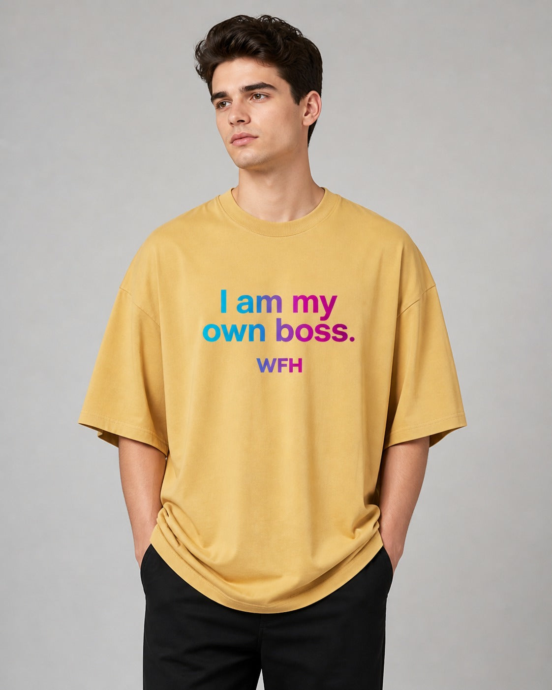 I Am My Own Boss Printed Oversized 220 GSM 100% Cotton T-Shirt for Men