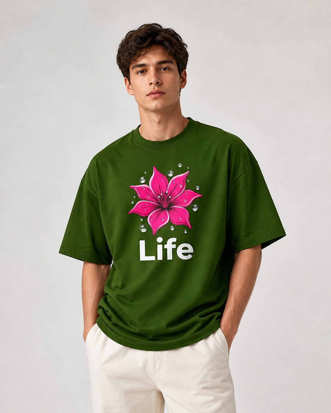 Life Printed Oversized 220 GSM 100% Cotton T-Shirt for Men