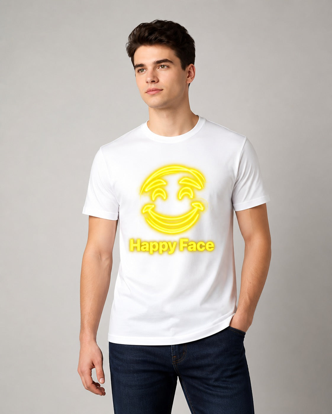 Happy Smile Regular Fit 180 GSM 100% Cotton T-Shirt for Men