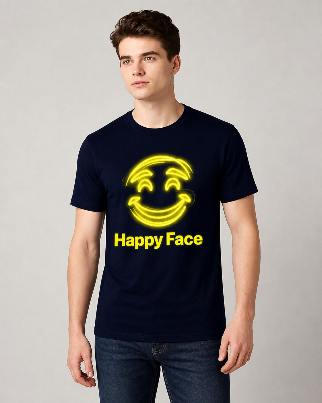 Happy Smile Regular Fit 180 GSM 100% Cotton T-Shirt for Men