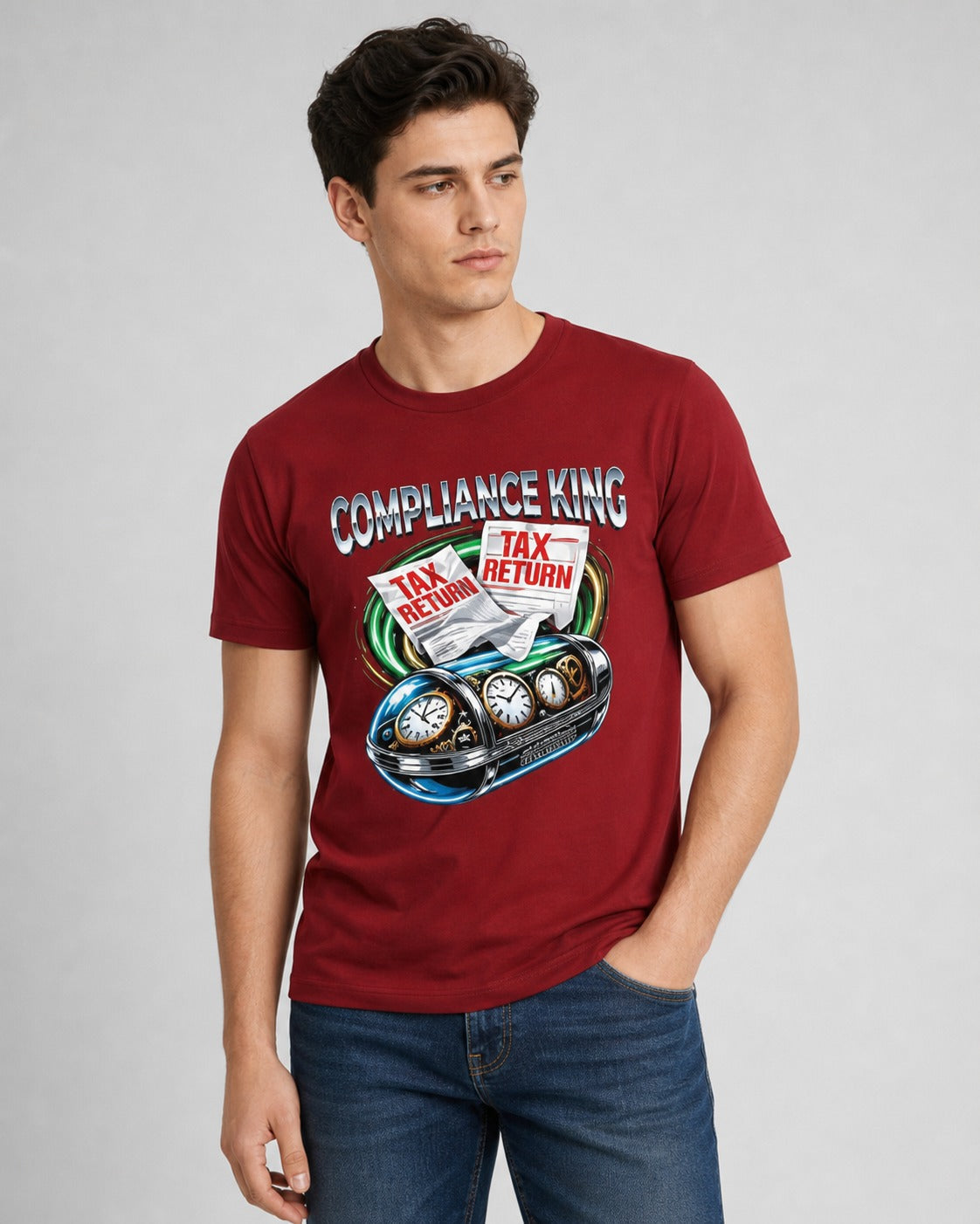 Compliance King Printed Regular Fit 180 GSM 100% Cotton T-Shirt for Men