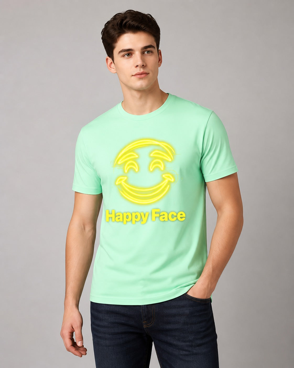 Happy Smile Regular Fit 180 GSM 100% Cotton T-Shirt for Men