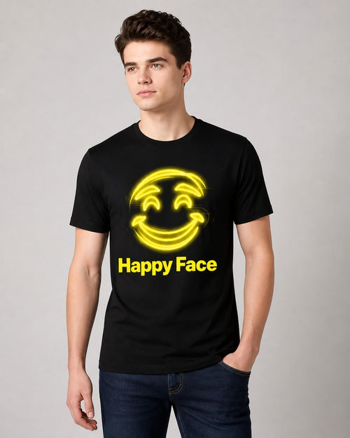 Happy Smile Regular Fit 180 GSM 100% Cotton T-Shirt for Men