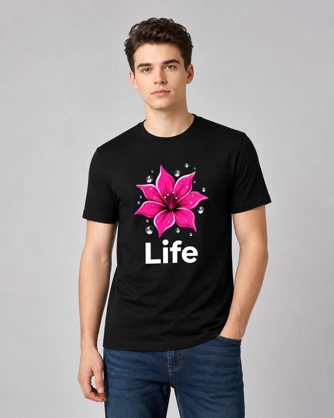 Liife Printed Regular Fit 180 GSM 100% Cotton T-Shirt for Men