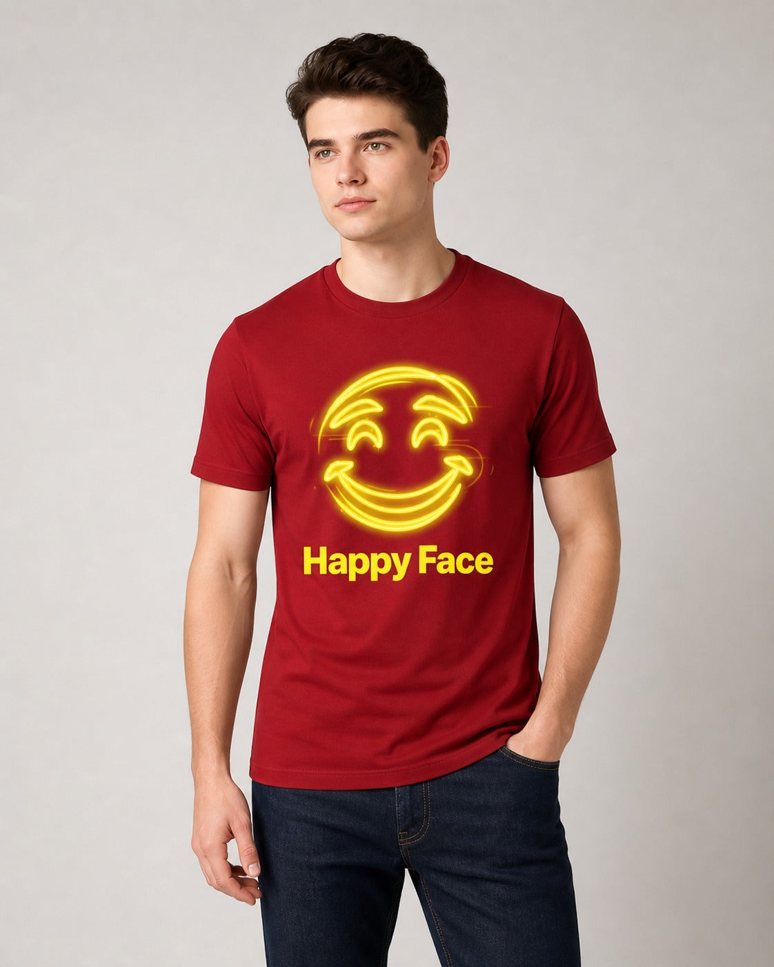 Happy Smile Regular Fit 180 GSM 100% Cotton T-Shirt for Men