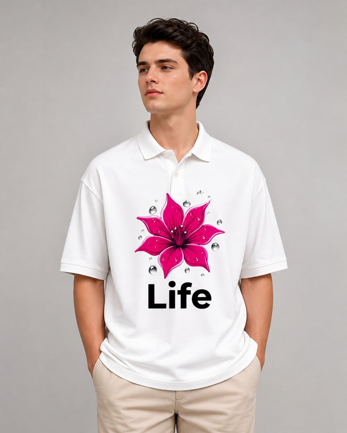 Life Printed Polo T-Shirt 220 GSM Matty 100% Cotton Regular Fit for Men