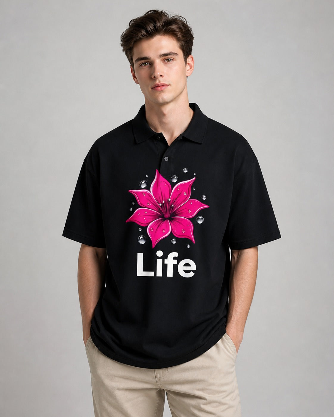 Life Printed Polo T-Shirt 220 GSM Matty 100% Cotton Regular Fit for Men