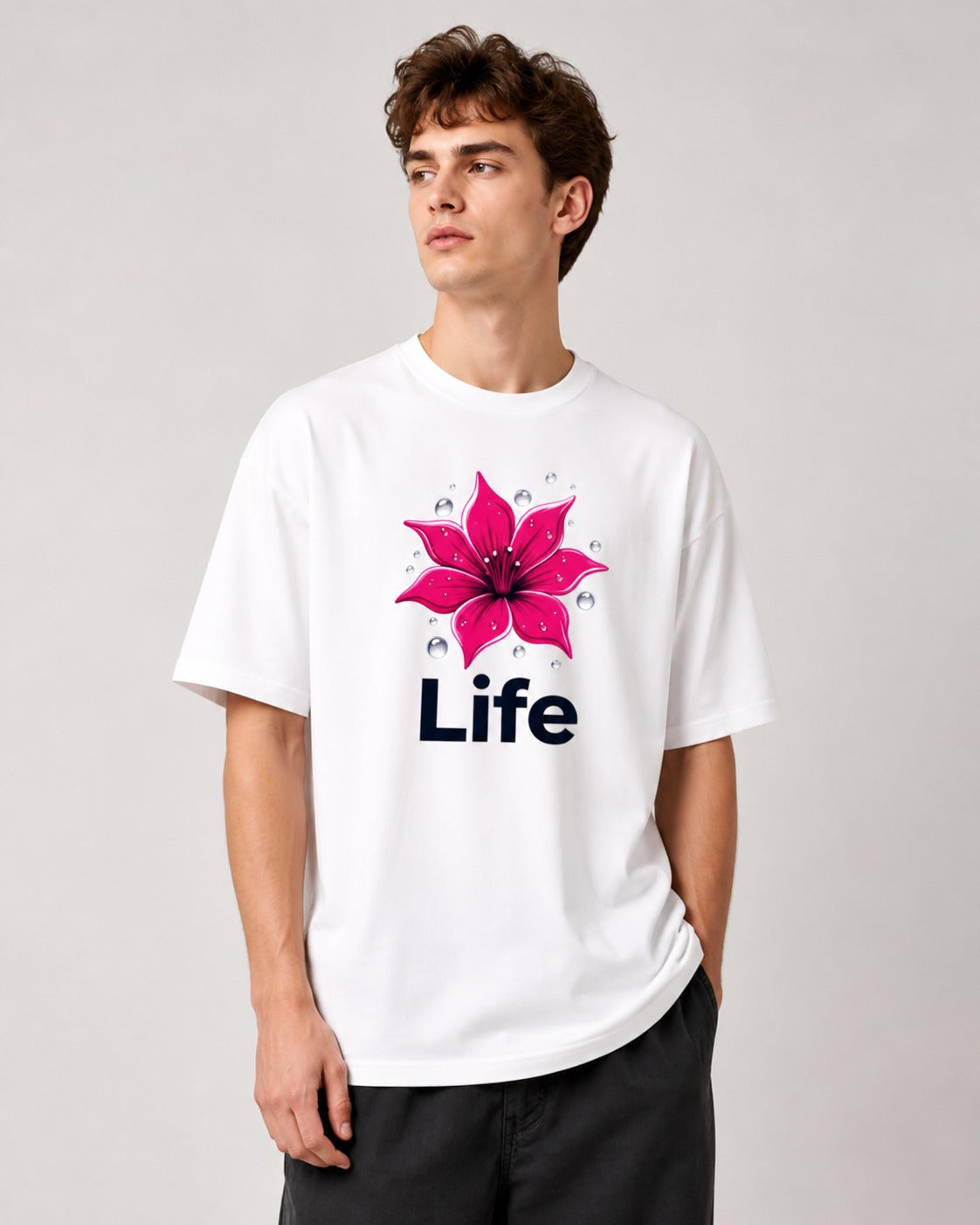 Life Printed Oversized 240 GSM French Terry 100% Cotton T-Shirt for Men