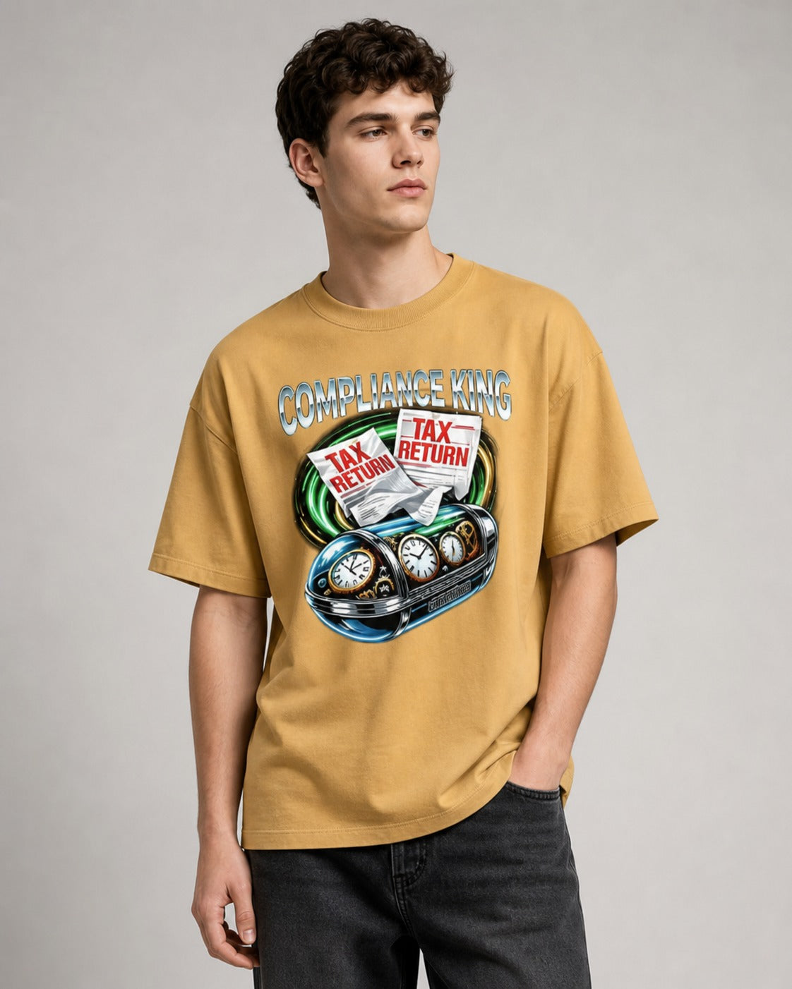 Compliance King Printed Oversized 240 GSM French Terry 100% Cotton T-Shirt for Men
