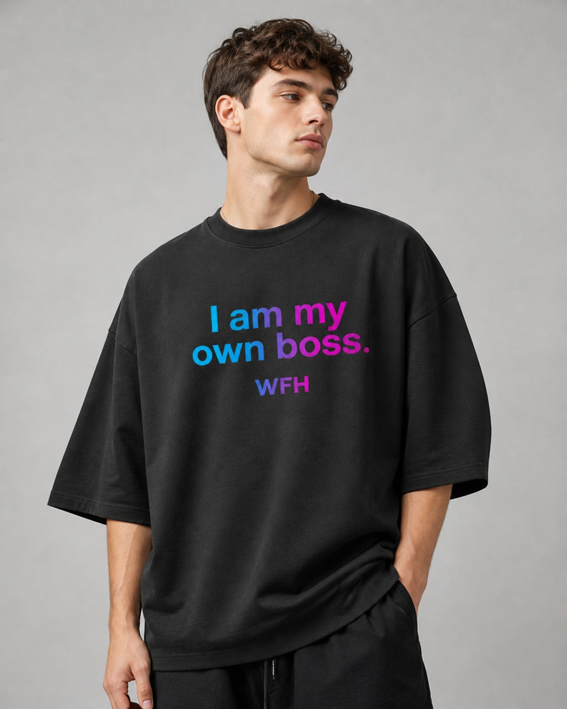 I Am My Own Boss Printed Oversized 240 GSM French Terry 100% Cotton T-Shirt for Men