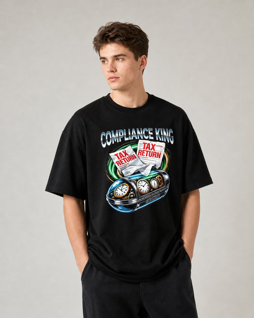 Compliance King Printed Oversized 240 GSM French Terry 100% Cotton T-Shirt for Men