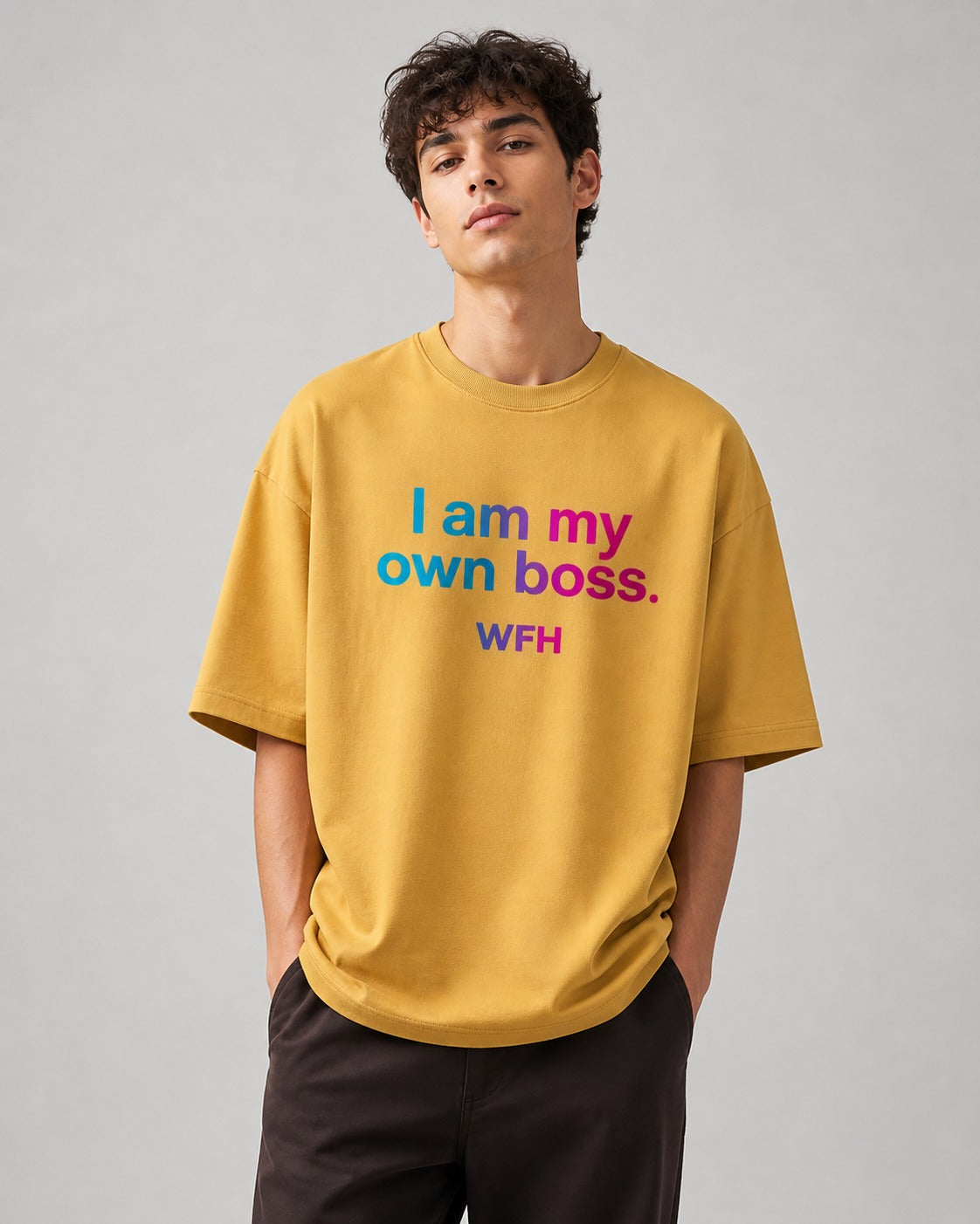 I Am My Own Boss Printed Oversized 240 GSM French Terry 100% Cotton T-Shirt for Men