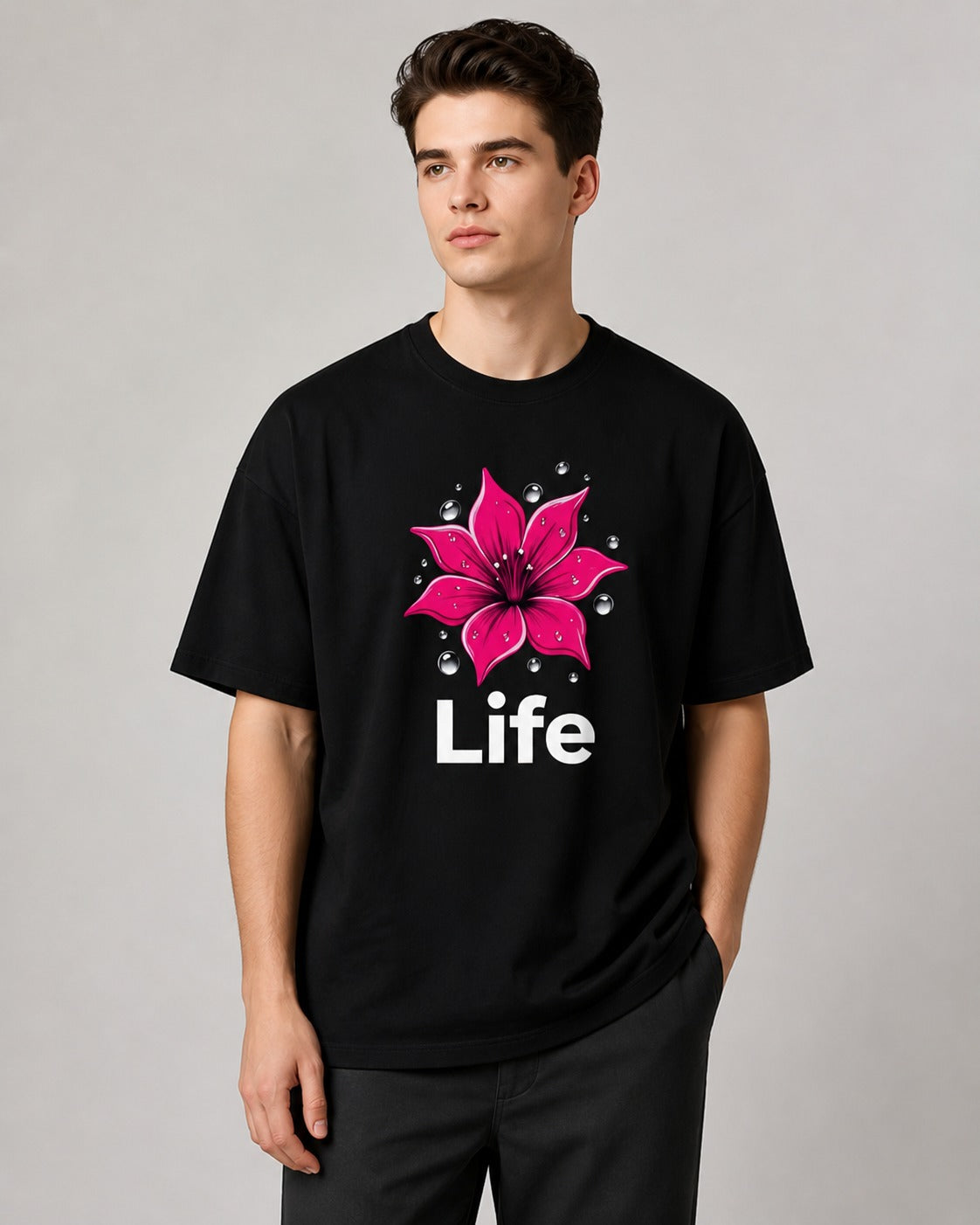 Life Printed Oversized 240 GSM French Terry 100% Cotton T-Shirt for Men