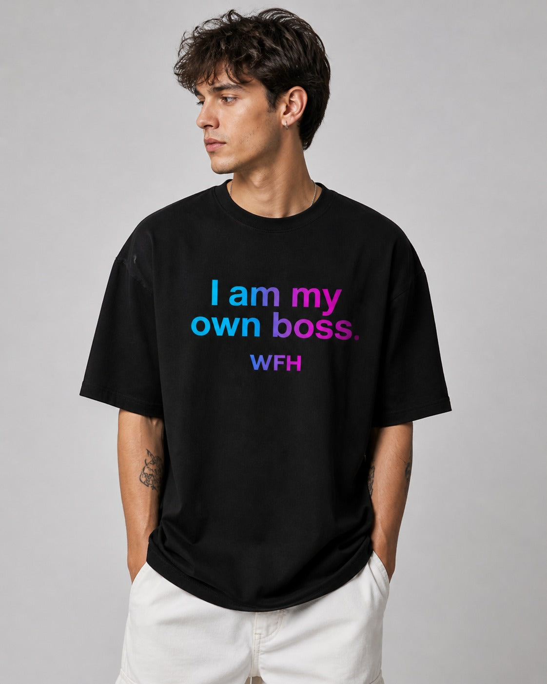 I Am My Own Boss Printed Oversized 240 GSM French Terry 100% Cotton T-Shirt for Men