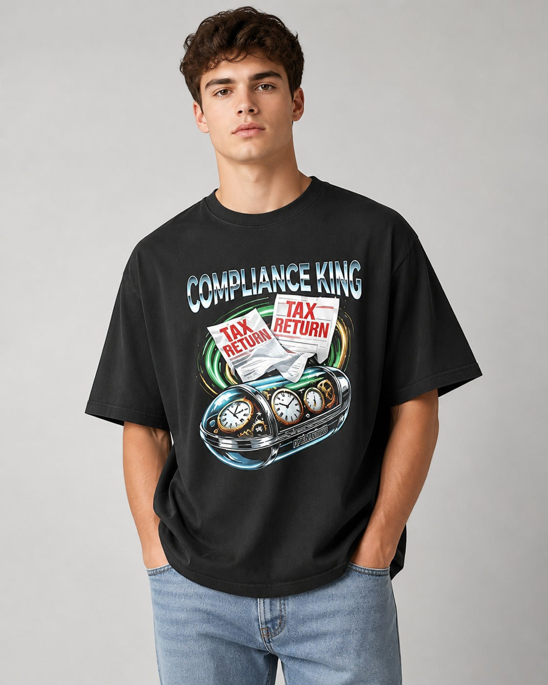 Compliance King Printed Oversized 240 GSM French Terry 100% Cotton T-Shirt for Men