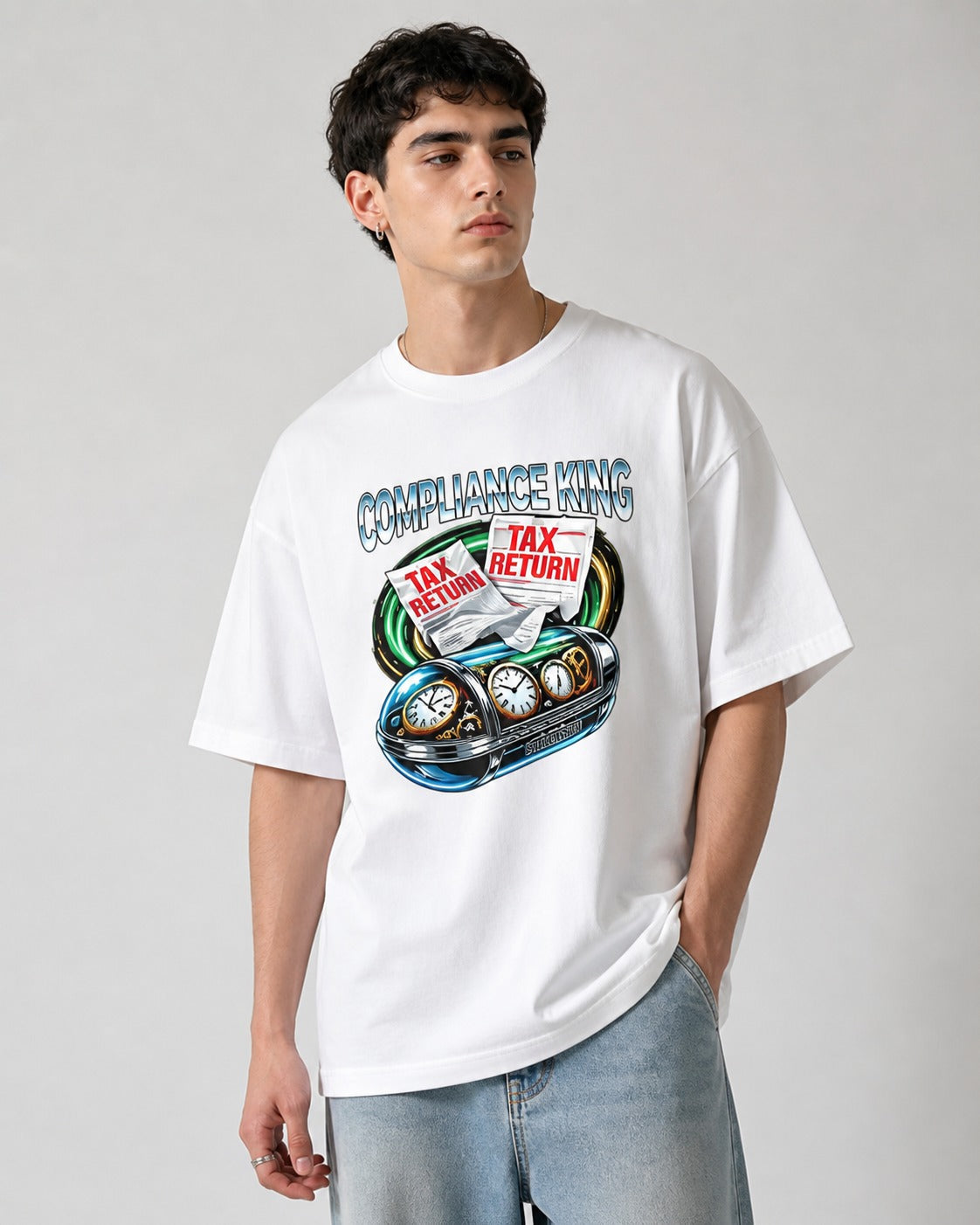 Compliance King Printed Oversized 240 GSM French Terry 100% Cotton T-Shirt for Men